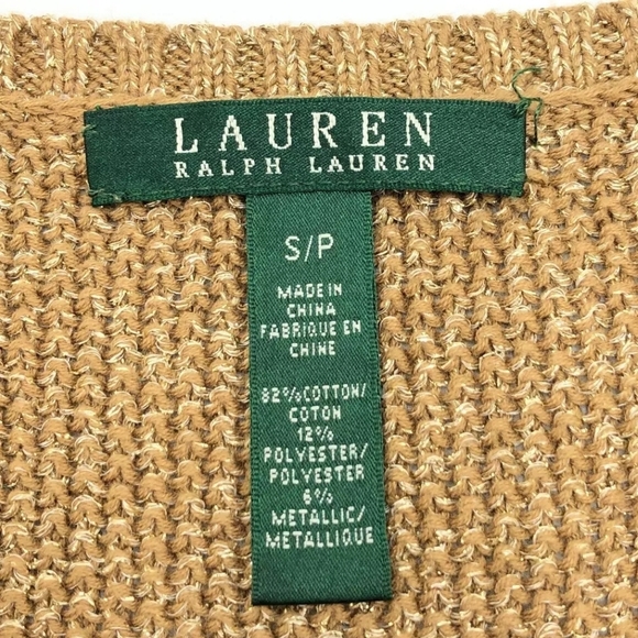 RALPH LAUREN Metallic Cotton Blend Crew Neck Cable Knit Sweater Size S - Picture 4 of 4